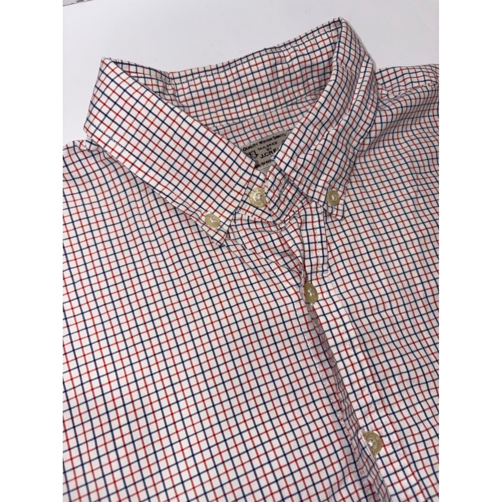 J. Crew Tailored Fit Button Down Shirt Red Blue Check Men's Long‎ Sleeve Cotton